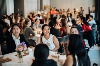 Students at a lunch event