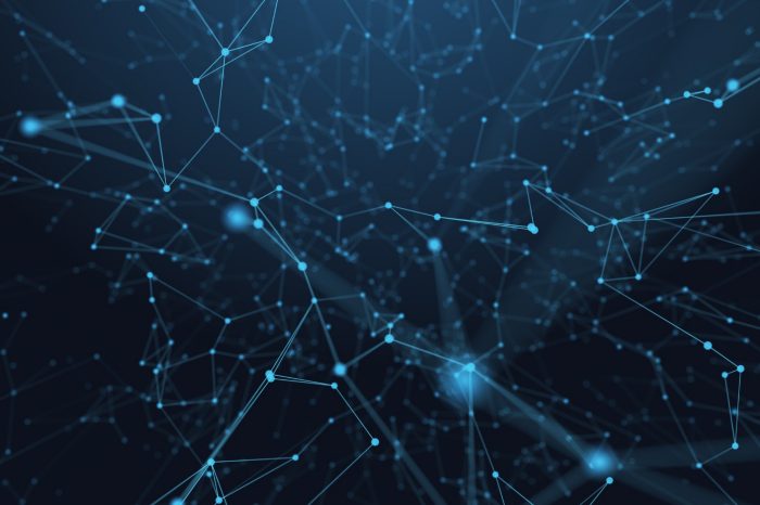 Abstract futuristic -  technology with polygonal shapes on dark blue background.  Design digital technology concept.