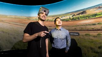 Students working with 360 Degree VR Simulator