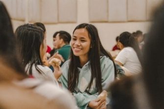 two female students talking