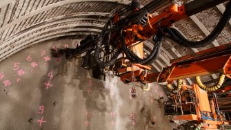 Construction of piperoof grouting for tunnel construction.