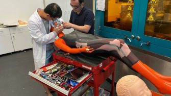 working on a practice dummy