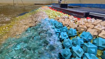 Close up of the Cubipods used in the 3D wave basin physical model for the upgrades of Wellington Airport sea defences