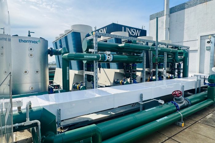 Heat pumps located on top of Civil Engineering Building (C20) supplying electricity to John Niland Scientia Building (G19)