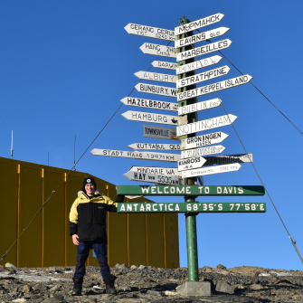 Engineering alumni Robert Makepeace at Davis Station in Antarctica working for the Bureau of Meteorology