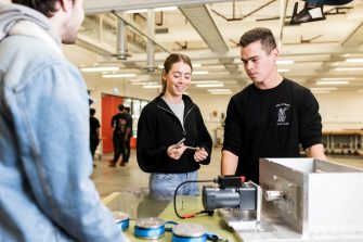 Engineering students working in makerspace