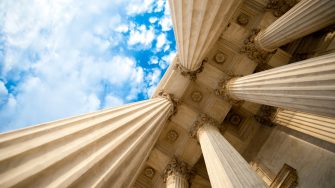 Looking up at the columns of the U.S. Supreme Court