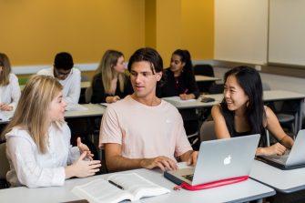 Students learning and participating in a class