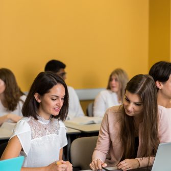 Students learning and participating in a class