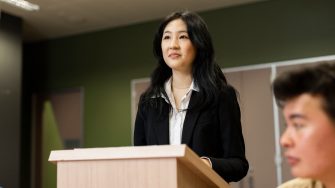 Law students in the moot court