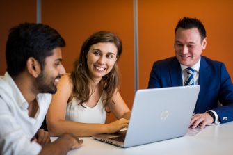 Confident graduates collaborating