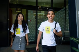 Photo of students outside law building
