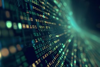 Streaming data binary data on computer screen background. Data Privacy in the Digital Age, importance of data privacy