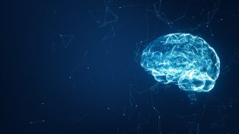 Artificial intelligence (AI). Big data flow analysis, Data mining, deep learning modern computer technologies. Futuristic Cyber Technology Innovation. Brain representing artificial intelligence.