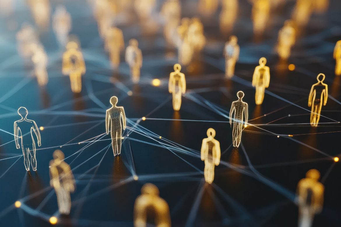 professional social network concept connected human figures representing business relationships and networking hyper realistic --ar 16:9 --v 6.1 Job ID: c61f1e80-7784-406e-983b-1c1256931691