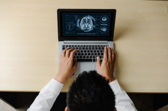 Medical science technology and futuristic healthcare virtual computer software analyze human health and diagnose disease for doctor data and medical research. brisk