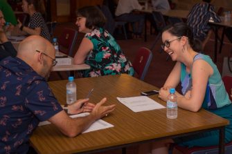 Photograph of medical students socialising at a networking event