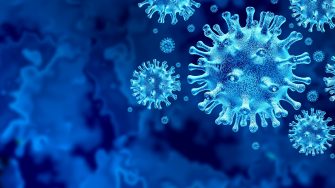 Coronavirus virus outbreak and coronaviruses influenza background as dangerous flu strain cases as a pandemic medical health risk concept with disease cells as a 3D render