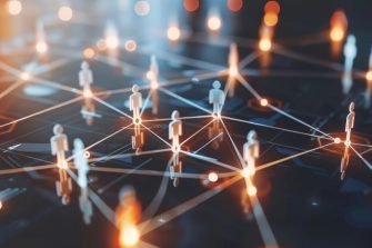 An image of a group of people and the concept of communication network. A picture of social media. A picture of human resources.