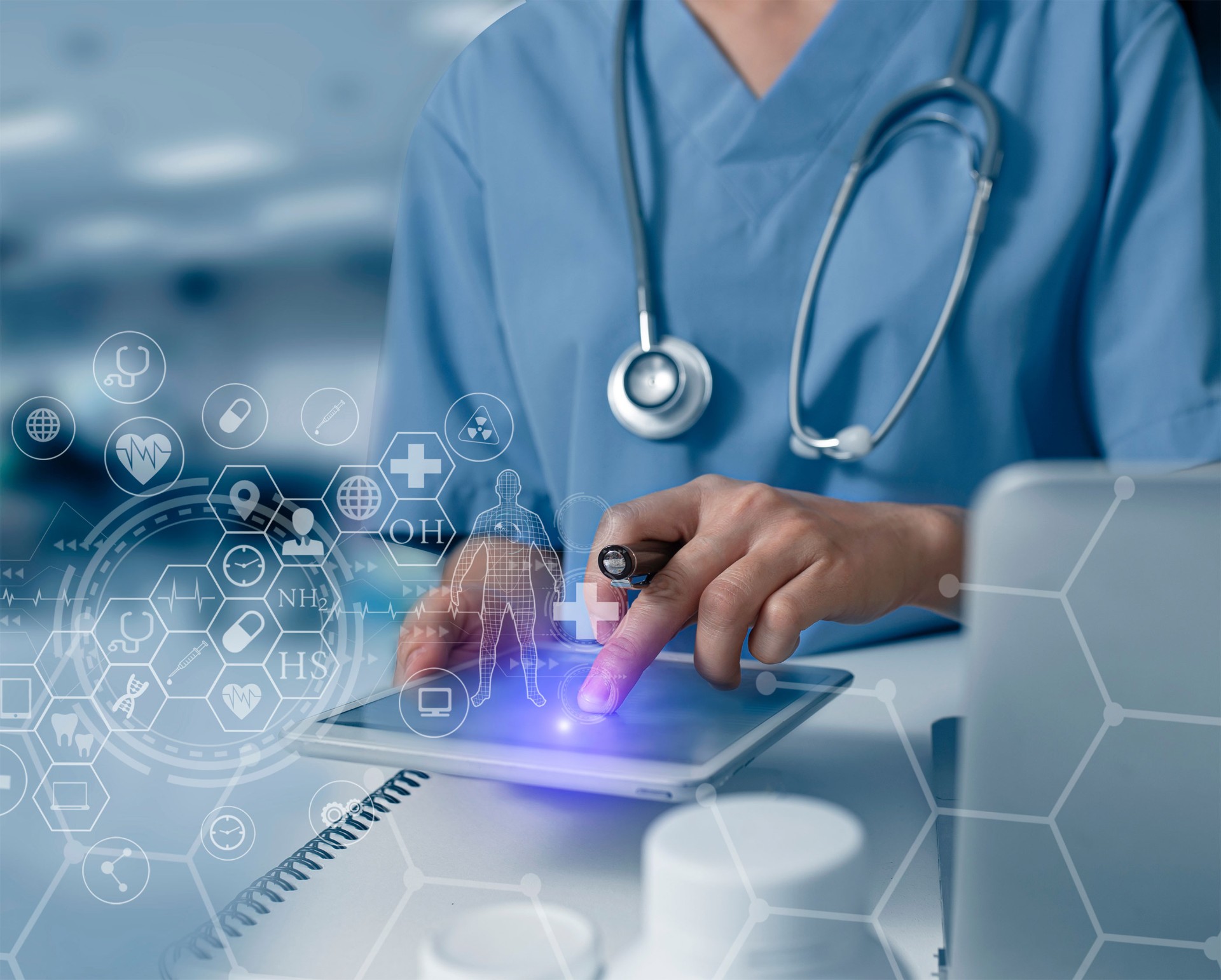 Photo of medical doctor using digital healthcare