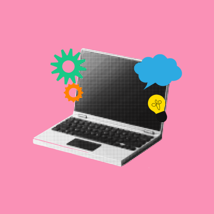 retro laptop on a pink background