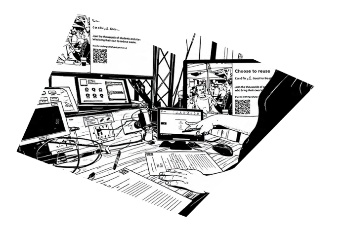 Illustration of a person interacting with technology