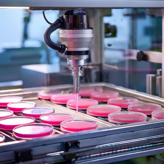 Automation suite device with a pipette over samples in lab setting