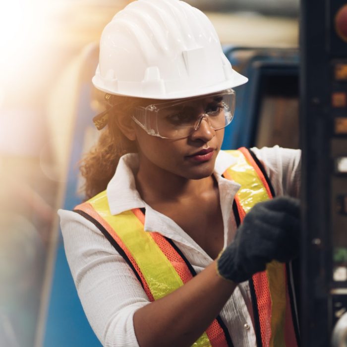  worker, woman Quality control, maintenance, check in factory, warehouse Workshop for factory operators, engineering team Space and background for text