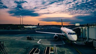 Aeroplane at terminal during dusk