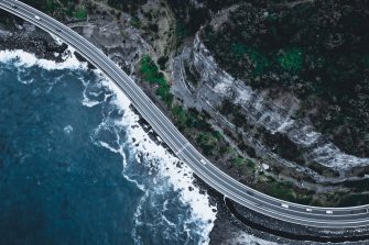 Winding coastal road from the air