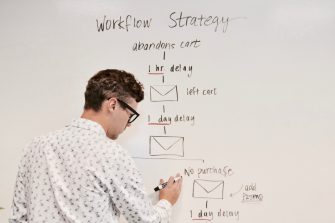 A man writing on the white board