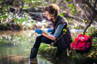 Female Biology Researcher Working in Nature.