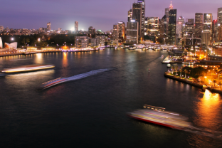 A cityscape at night