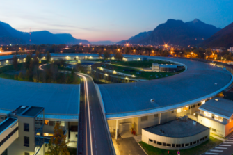 campus and mountains at dusk