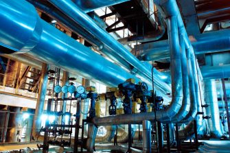 Industrial zone, Steel pipelines, valves and ladders