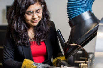 female scientist in the lab testing material