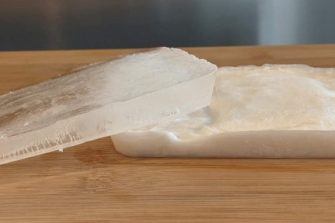 two slabs of pykrete on a table