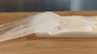 two slabs of pykrete on a table