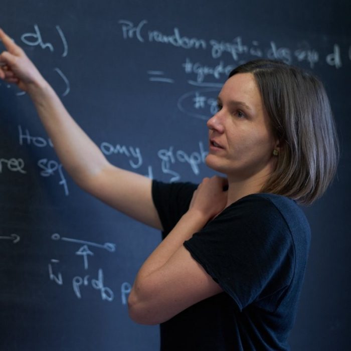 Woman doing maths on chalk board