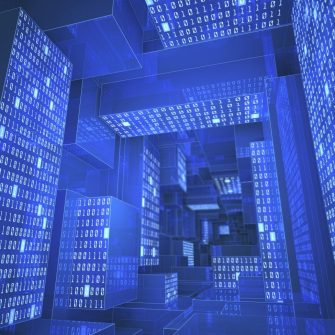 Tunnel composed by zeros and ones in a concept of cloud computing, data storage and processing