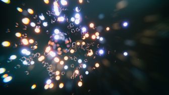 Quantum- 3d rendered image futuristic design. Abstract background. Atomic structure, large collider, CERN concept.