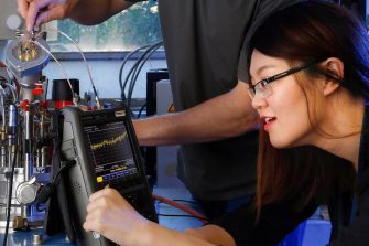 Physics students at work