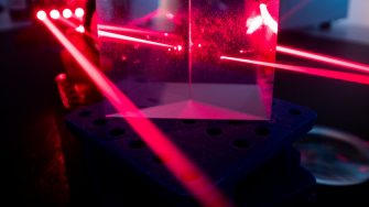 Experiment with red laser in optics lab