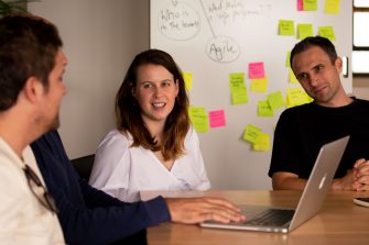 Photograph from the future mind psychology eventof multiple students discussing