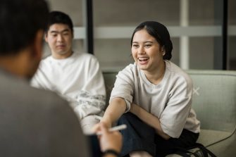 Students sitting in the Student Hub at L5