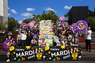 The UNSW Queer Community Quilt on display.
