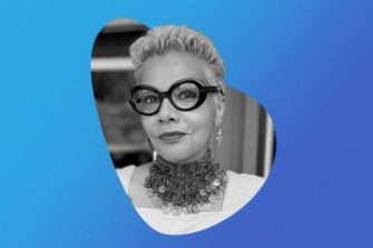 Mona Eltahawy on blue backgroun