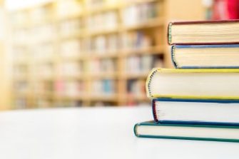 Abstract photo of a stack of book in a library
