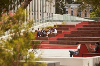 Students and staff enjoyng facilities at UNSW Kensington, Alumni park.