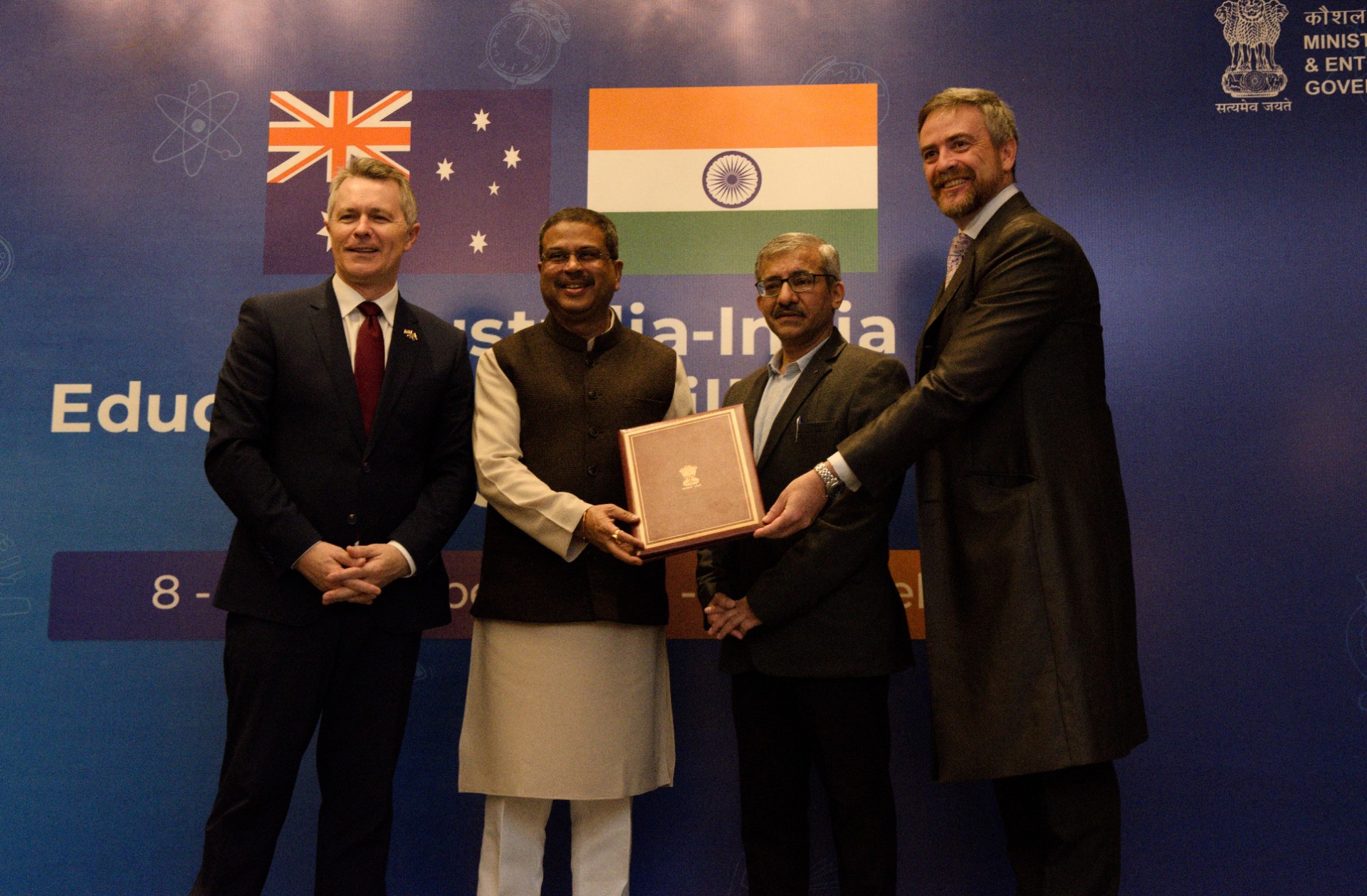 Education Minister Jason Clare, Indian Education Minister Shri Dharmendra Pradhan, Indian Secretary of the Department of Education Vineet Joshi and Vice-Chancellor & President Attila Brungs.